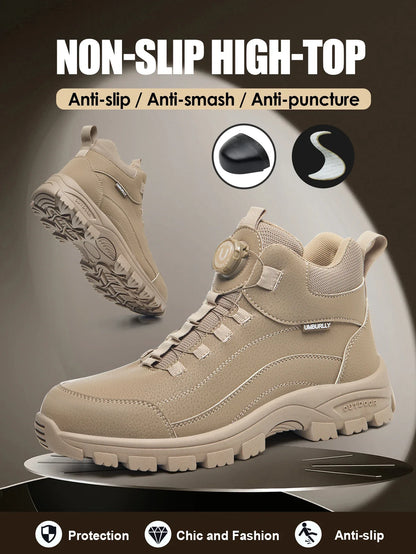 Men's Safety Work Boots Steel Toe Anti- Crush Resistant Punctureproof Kevlar Anti-slip Wear-resistant Fashionable Buckle