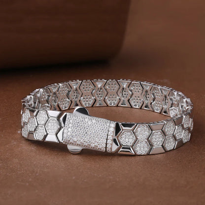 Original Honeycomb Moissanite Diamond Bracelets for Women Men 925 Sterling Silver Tennis Bracelet Wide Edge Bangles Wrist Chain