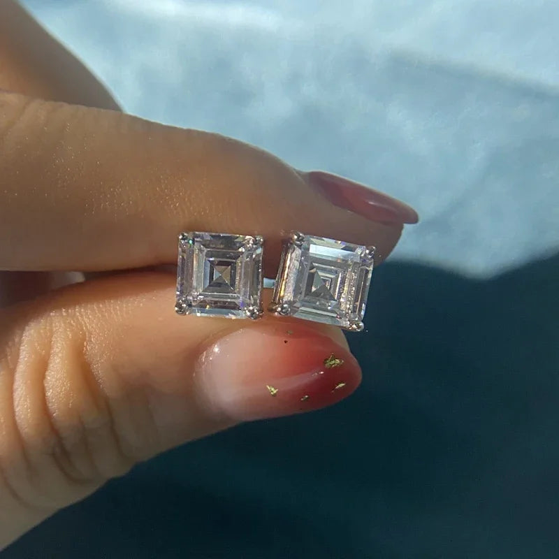 Classic 100% 925 Solid Sterling Silver 7*7MM High Carbon Diamond Gemstone Ear Studs Earrings Women Fine Jewelry Wholesale