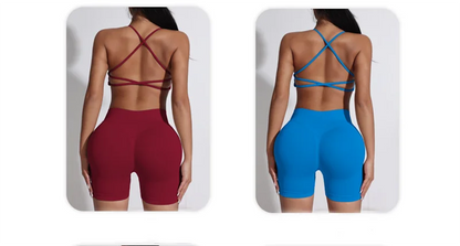 Peach Hip Lifting Suit Back Cross Sports Bra Shockproof Bra Quick Drying Shorts Set Gym Fitness Running Yoga Suit