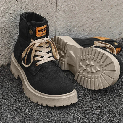 Breathable Men Boots Winter Denim Cloth Mens Ankle Boots Retro Work Boots Platform Men Casual Shoes Handmade High Top Shoes