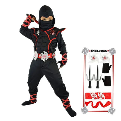 3-12Y Boys Japanese Anime Samurai Ninja Cosplay Costume Kids Holiday Theme Party Mask Onesie for Dress Up and Role Playing