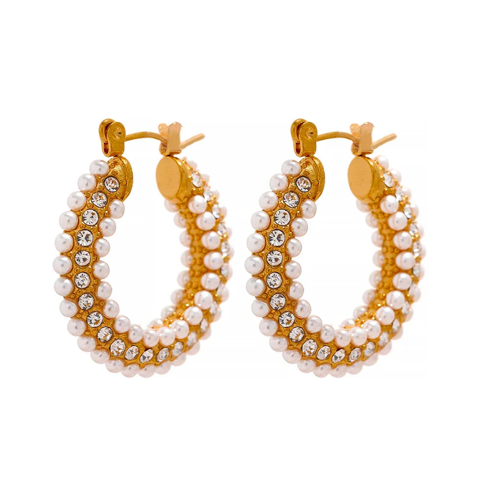 Exquisite Luxury Stainless Steel Imitation Pearls Hoop Huggie Earrings Romantic Elegant Fashion Charm Trendy Chic Jewelry