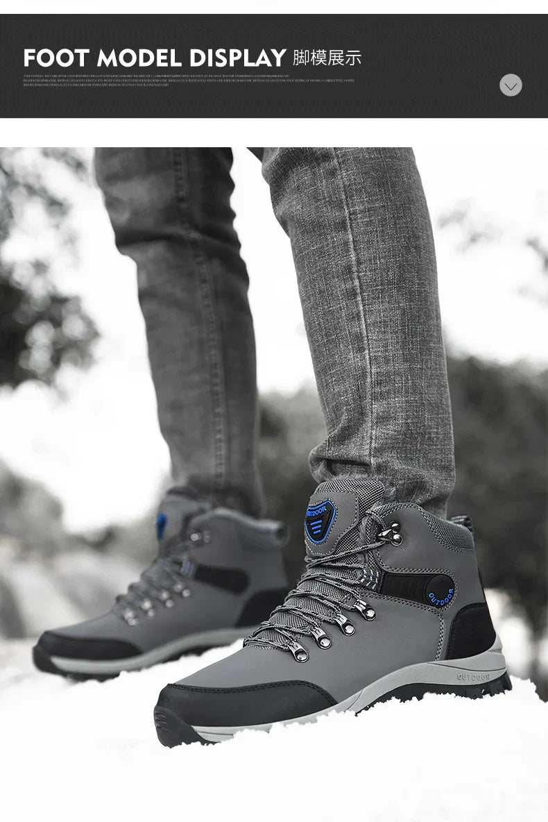 Men's Winter Snow Boots High Top Waterproof Sneakers Warm Plush Climbing Boots Plush Leisure Multi-Function Mountaineering Shoe