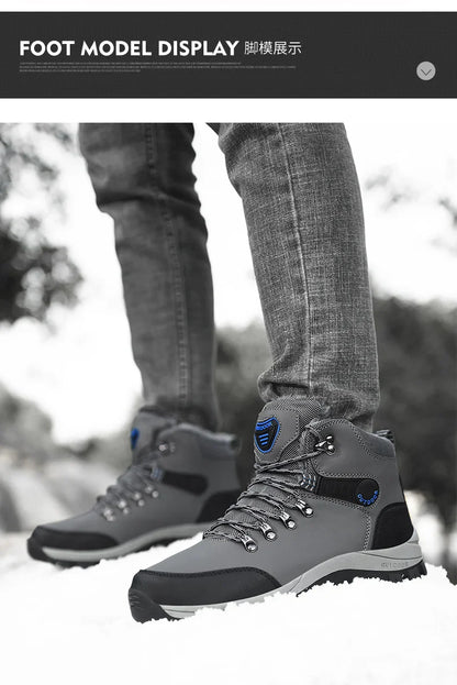 Men's Winter Snow Boots High Top Waterproof Sneakers Warm Plush Climbing Boots Plush Leisure Multi-Function Mountaineering Shoe