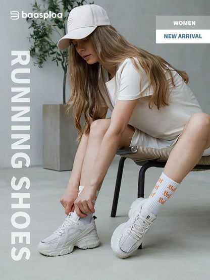 Tênis Esportivo Feminino para Exterior Leve Respirável para Corrida Tênis Casual Feminino de Malha Antiderrapante com Cadarço para Corrida
