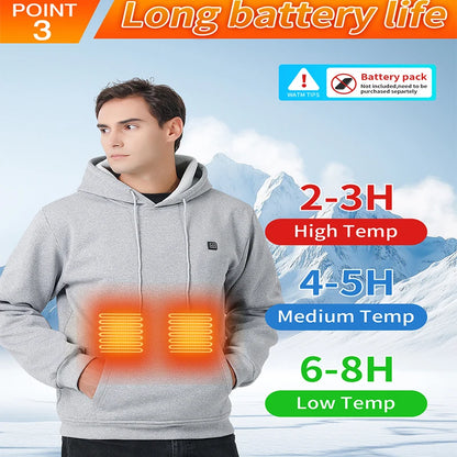 New Intelligent USB Heating Hoodie for Men Women Winter 7 Areas Coral Fleece Hooded Heated Clothes Outdoor Thermal Sportswear