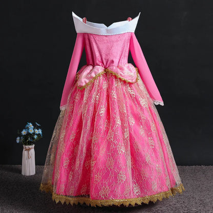 Luxury Girls Princess Costume Ball Gown Dress Fancy Birthday Carnival Party Off Shoulder Golden Applique Children Outfits Dress