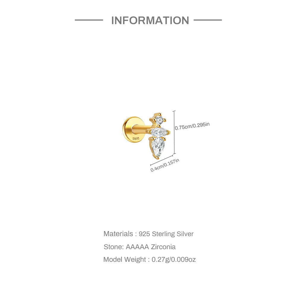 1PC Four Pointed Star Moon Tassel Lotus Cartilage Spiral Puncture 925 Sterling Silver Stud Earring For Women Ins Earring