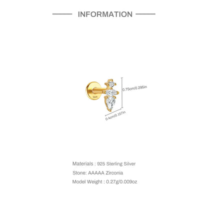 1PC Four Pointed Star Moon Tassel Lotus Cartilage Spiral Puncture 925 Sterling Silver Stud Earring For Women Ins Earring