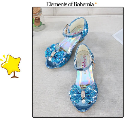 Girls High Heels For Kids Princess Leather Sandals Children Halloween Cosplay Party Wedding Dancing Shoes Fashion Crystal Shoes