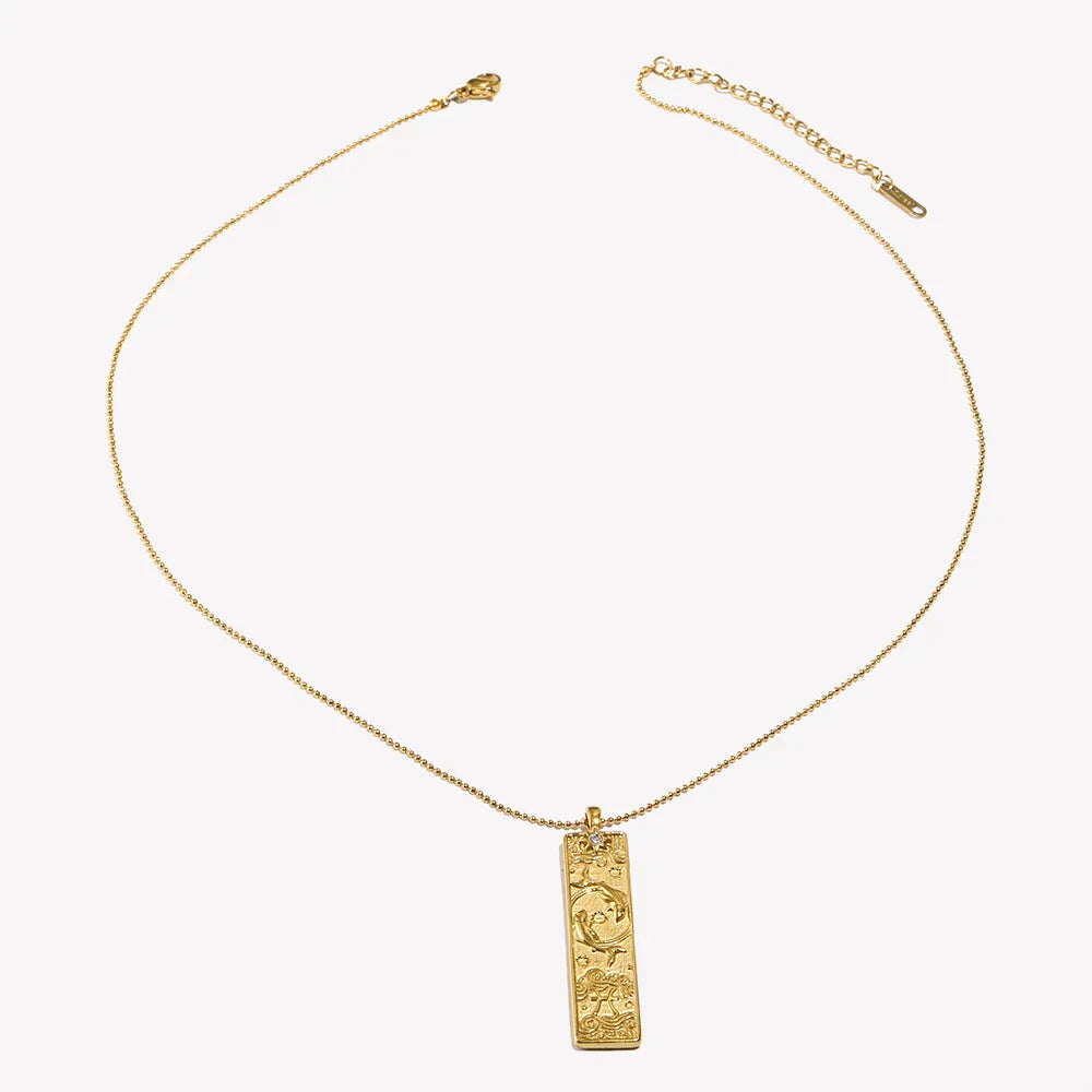 18k Gold Plated Rectangle Shape 12 Constellation Pendant Necklace Stainless Steel Waterproof Fashion Women's Jewelry