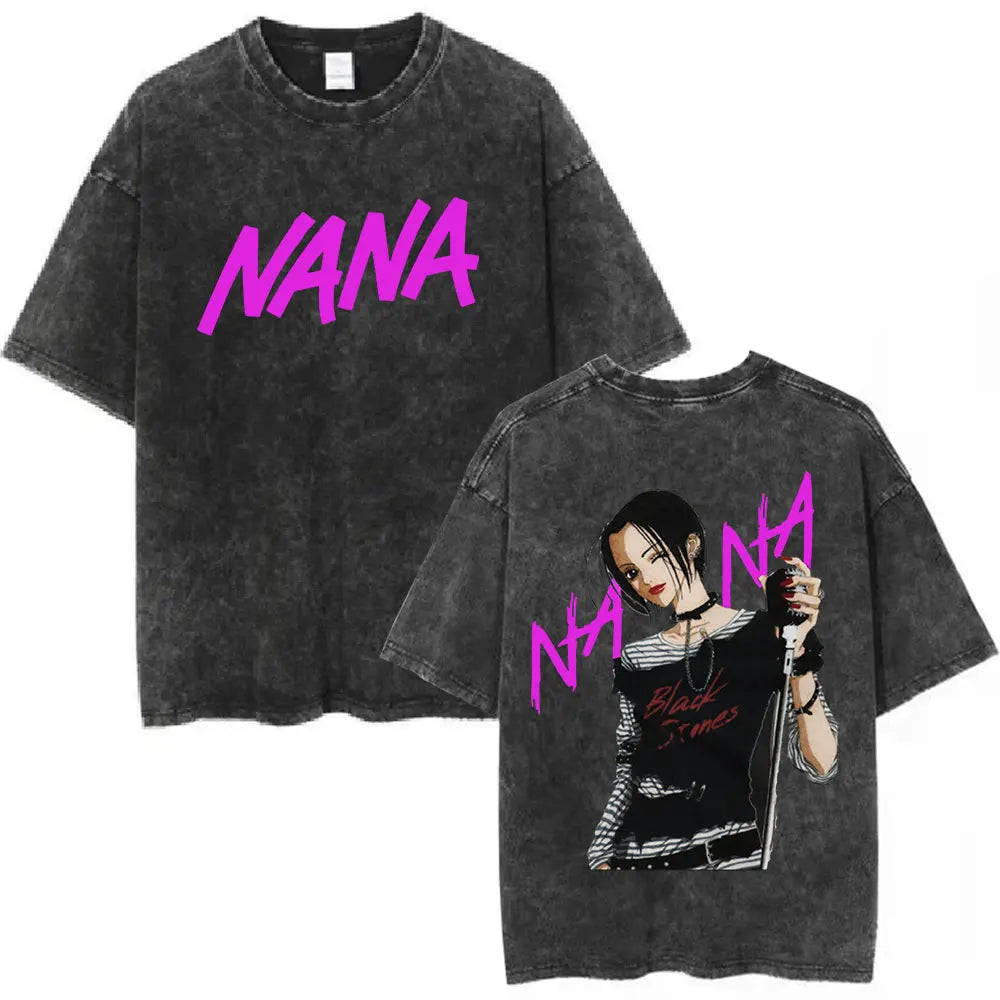 Nana Osaki Japanese Anime Vintage Washed T-shirt Men's Women Clothing Harajuku Short Sleeve T-shirts 100% Cotton Casual T Shirts