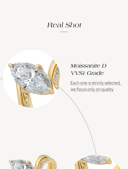 Luxury Marquise Cut Moissanite Stacking Rings S925 Silver Split Shank Engagement Band Women Bridal Sets Wedding Jewelry