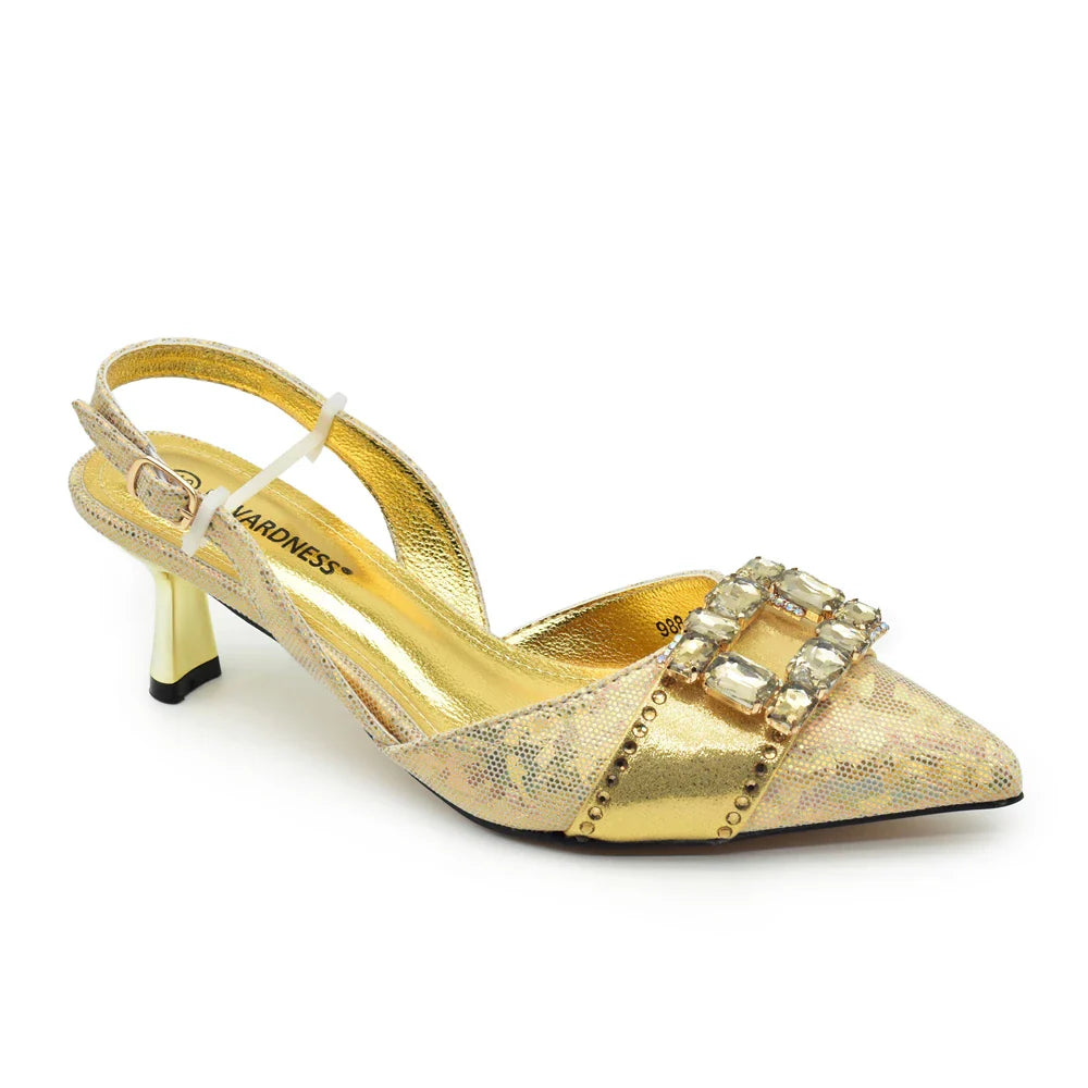 2026 Italian Design Party Wedding Pointed Toe Slingback Sandals with Bag Set in Gold Color High Heel for Weddings and Parties