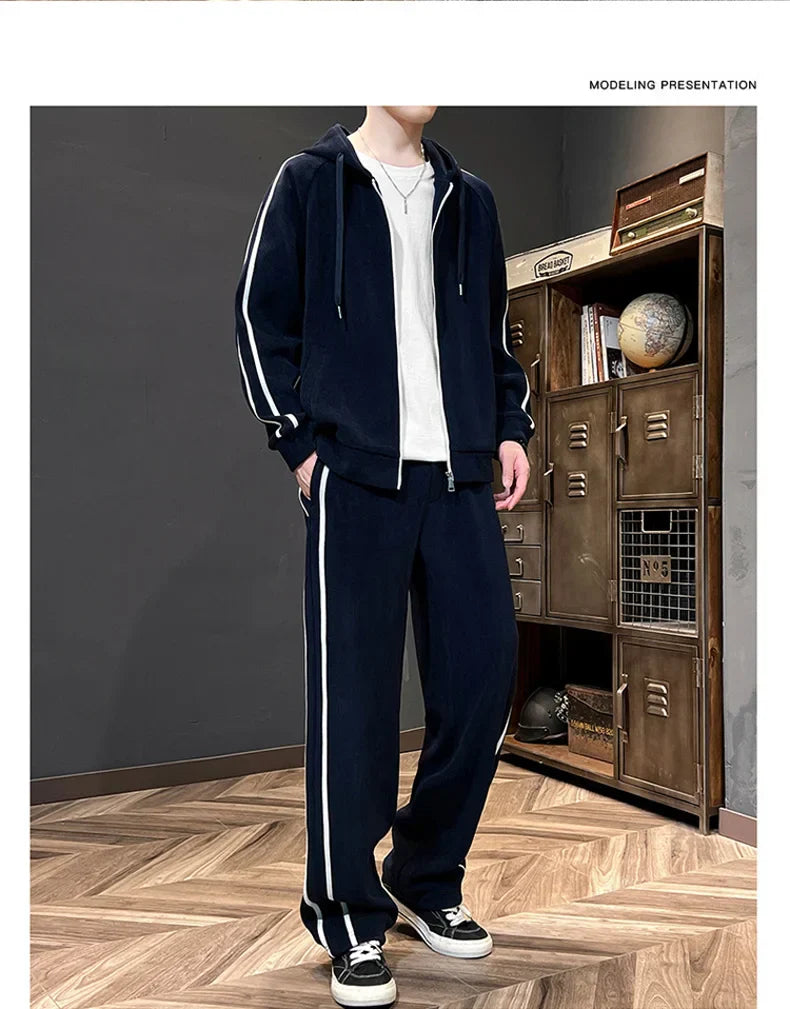 Big Size 8xl 7xl Corduroy Men's Tracksuit Set Black Hoodie Pants 2pcs Suits Autumn Winter Jacket Hooded Oversize Sportswear Man