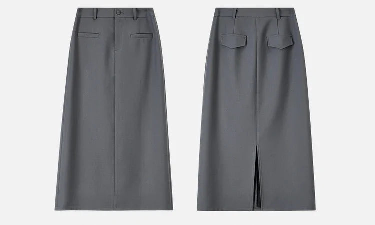 Retro Straight Tube Midi Skirt For Women Spring 2026 Preppy Style High Waist Slimming Split Mid Length Skirt 151Q59211