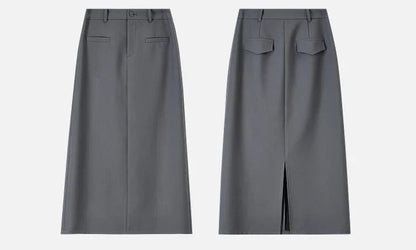 Retro Straight Tube Midi Skirt For Women Spring 2026 Preppy Style High Waist Slimming Split Mid Length Skirt 151Q59211