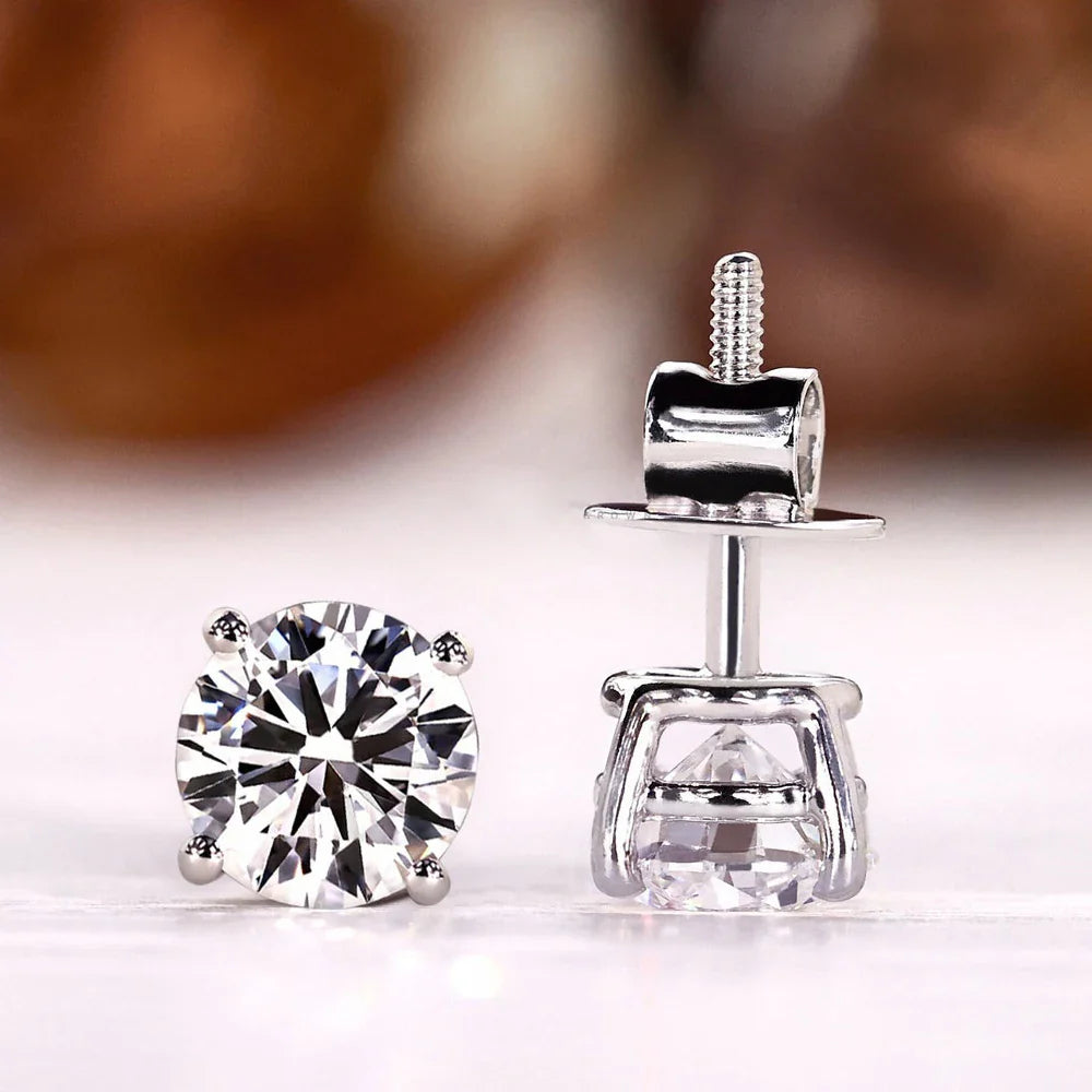Certified 1/2/3/4/5carat Moissanite Stud Earrings for Women Men 925 Sterling Silver Sparkling Diamond Screw Back Ear Studs