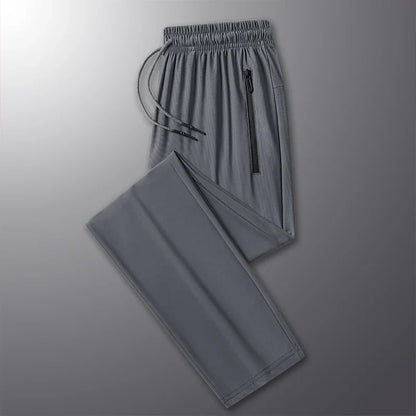 Summer Ice Silk Men Quick Drying Breathable Casual Pants Comfortable Loose Large Size High Elastic Outdoor Running Sports Pants