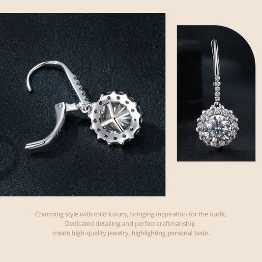 1.0CT Halo Moissanite Hoop Earrings Exquisite D Color Brilliant Round Cut Lab Created Diamond Drop Earrings for Women