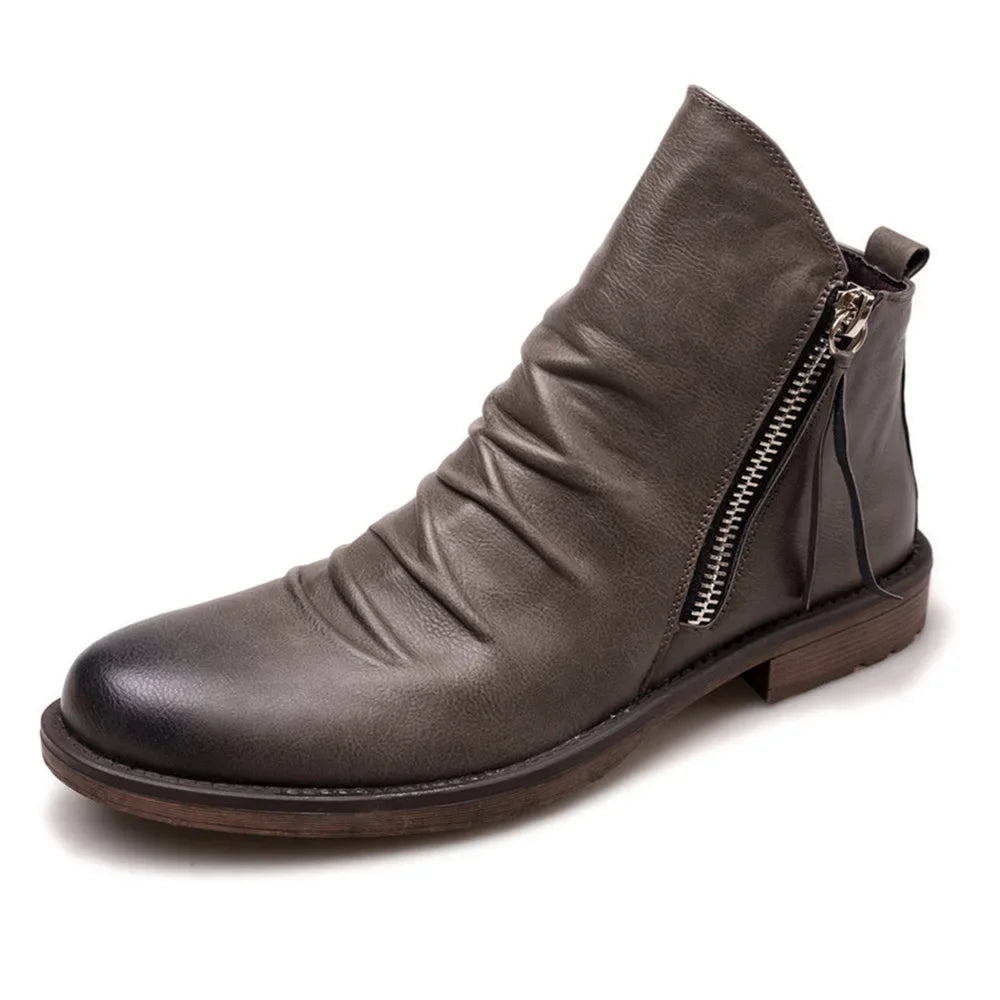 Men's Pu Boots Fashion Chelsea Men's Comfortable High Top Zipper Boots Non-slip Flat  Men's Boots Cowboy
