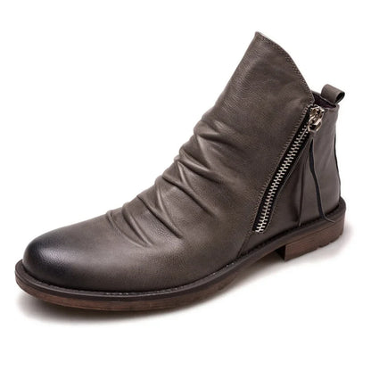 Men's Pu Boots Fashion Chelsea Men's Comfortable High Top Zipper Boots Non-slip Flat  Men's Boots Cowboy