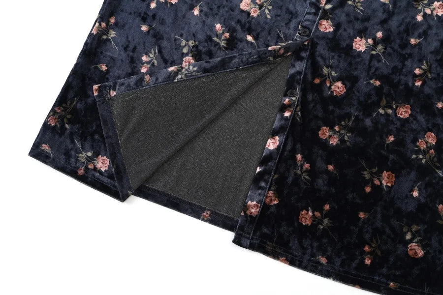 velvet print shirring woman dress elegance lady dressy wear