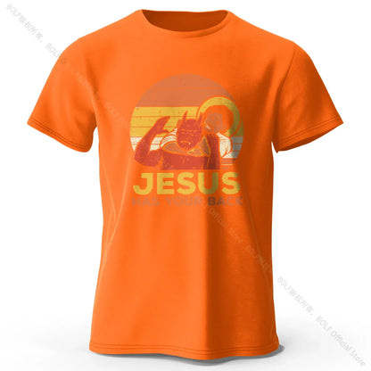 Funny Jesus Printed 100% Cotton T-Shirt, Soft & Breathable Round Neck Short Sleeve Tee, Unisex Quirky & Humorous Style