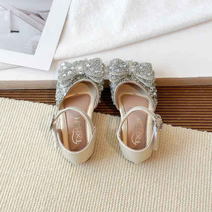 Faux Gemstones Shoes for Kids Girls Shining Crystal Girls Dress Shoes for Party and Wedding Bowtie Children Girl Sandals I04204
