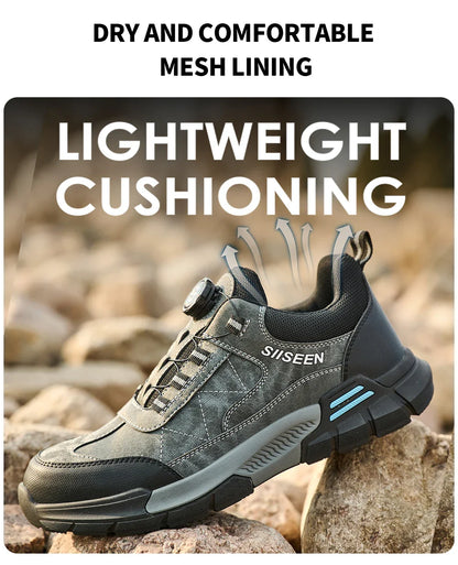 Men's Steel-Toed Safety Shoes With Anti-Crush, Anti-Puncture And Anti-Slip Soles, Fashionable Button Industrial Work Shoes
