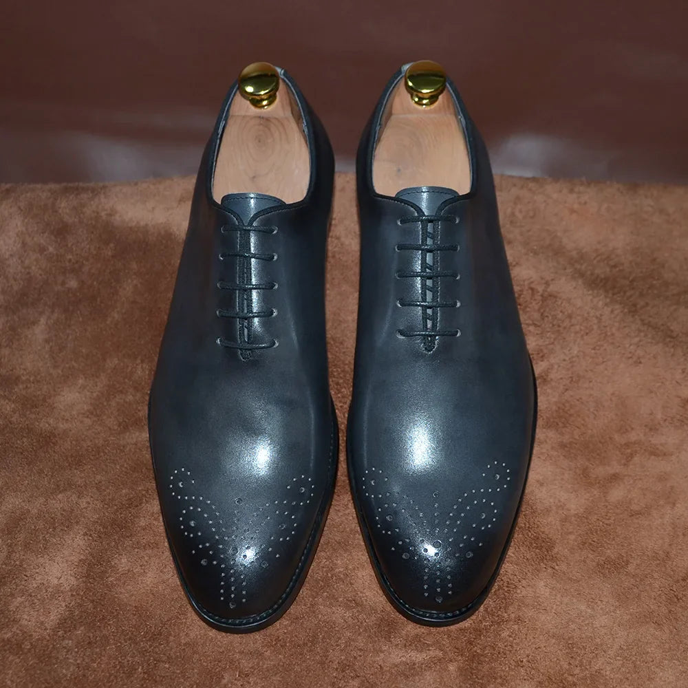 Luxury Classic Mens Oxford Dress Shoes Whole Cut Genuine Leather Handmade Lace-up Formal Shoe for Men Wedding Business Office