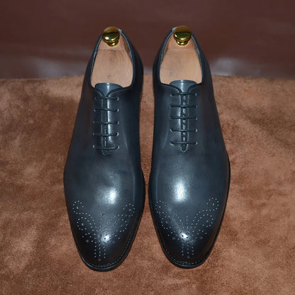 Luxury Classic Mens Oxford Dress Shoes Whole Cut Genuine Leather Handmade Lace-up Formal Shoe for Men Wedding Business Office