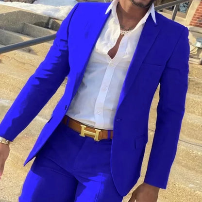Men's Casual Tailored Peaked Lapel  Blue 2-Piece Set Jacket And Pants Designer Business Wear Evening Party