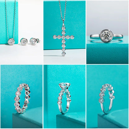 D Color Moissanite Bezel Stud Earrings 18K Gold Plated Pendant Necklace 925 Sterling Silver Jewelry Set Customs Jewelry