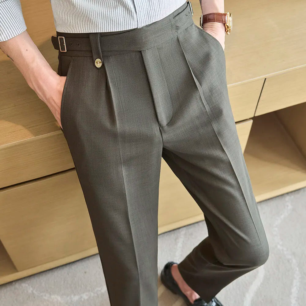 2025 Spring High Quality Men's Suit Pants Fashion Solid Color High Waist Slim Fit Youthful Vitality Casual Suit Trousers Men