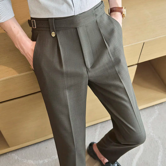 2025 Spring High Quality Men's Suit Pants Fashion Solid Color High Waist Slim Fit Youthful Vitality Casual Suit Trousers Men