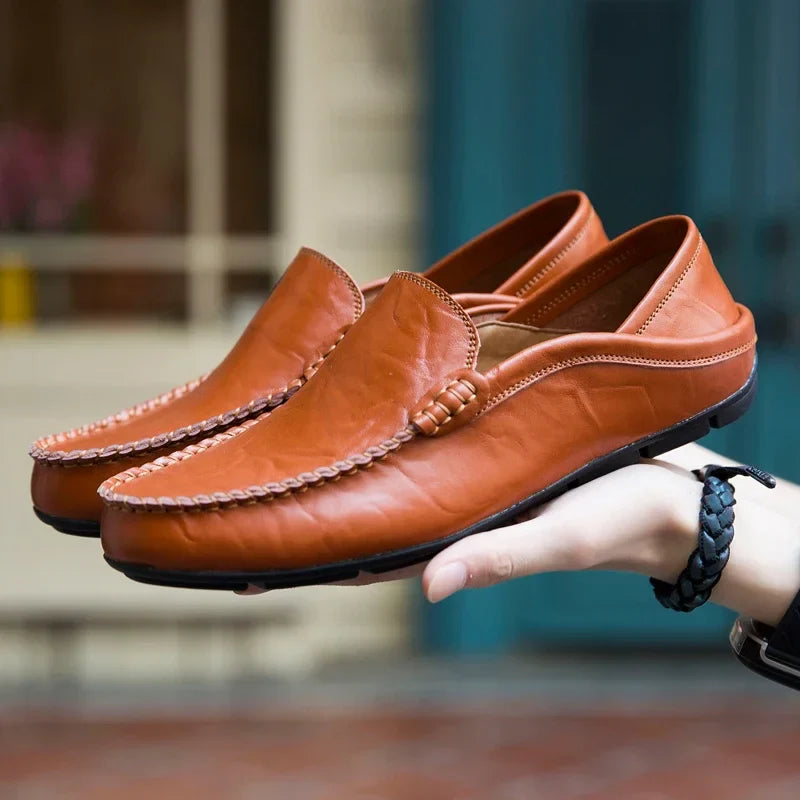 Genuine Leather Men Casual Shoes Luxury Brand Designer Men Loafers Moccasins Breathable Slip on Male Boat Shoes Plus Size 37-47