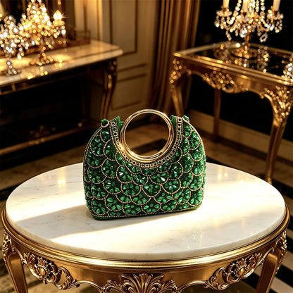2026 INS Italian Design Elegant Fuchsia Rhinestone Pointed Toe High Heels with Matching Handbag Set - Perfect for Weddings