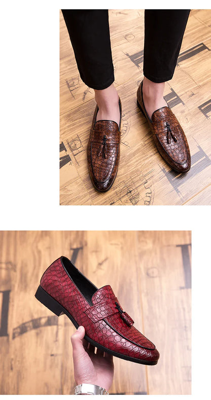 Mens British Loafers Solid Color Pointed Toe Tassel Slip On Classic Fashion Business Casual Formal Wedding Dress Shoes for Men