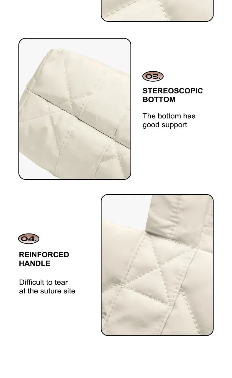 Large Soft Puffer Bag Women Big Size College Students Laptop Book Quilted Tote Bag Lady Down-filled Shopping School Bags