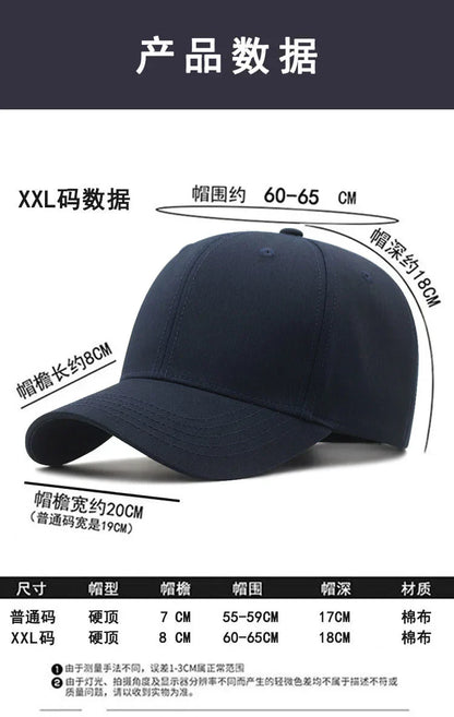 Hard Cotton Big Size Baseball Hat Woman Solid Color Sun Cap Hiphop Man Plus Size
