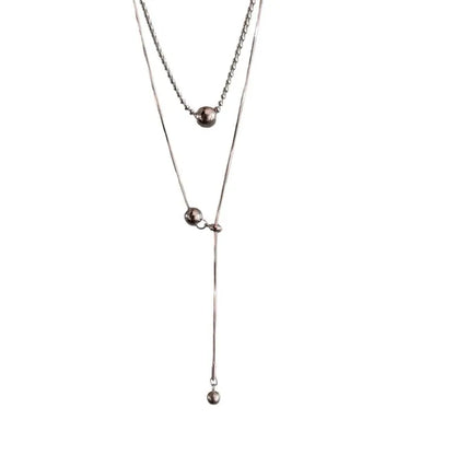 Stainless Steel Silver Color Beaded Necklaces for Women Fashion Metal Pull Long Snake Bone Chain Necklaces Jewelry Party Gifts