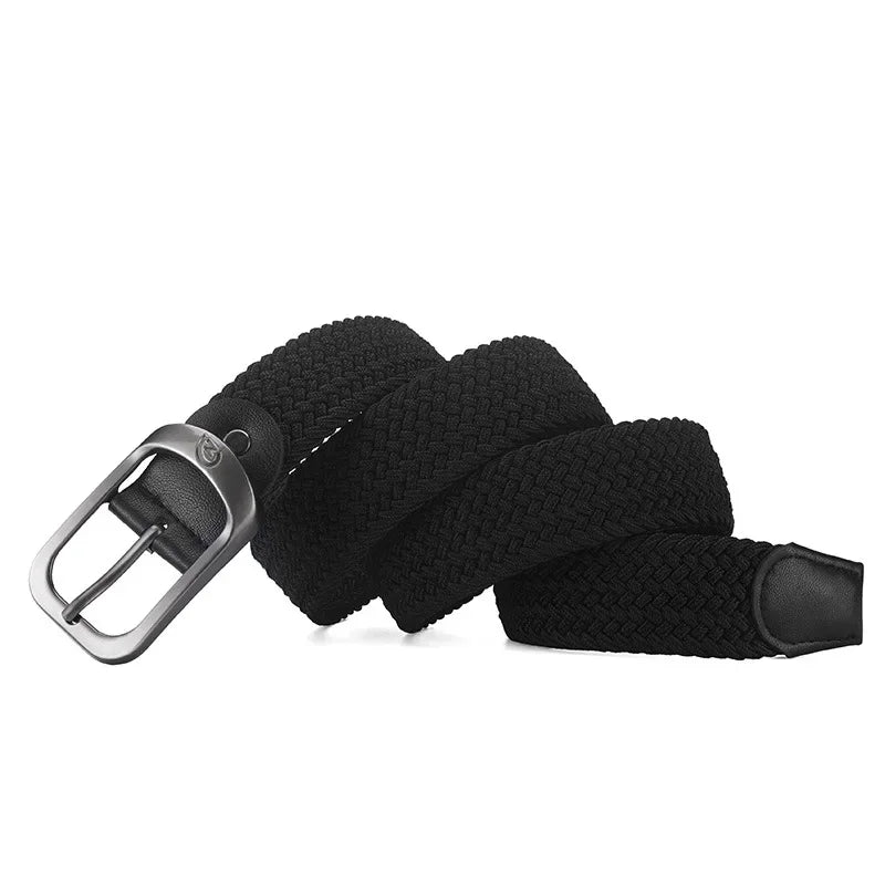 Unisex Woven Elastic Belt Men Luxury Women Belt Designer Men Alloy Pin Buckle Waist Straps Belts No Hole Cinturones Luxury Mujer