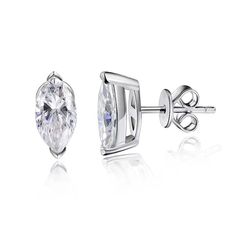 18K Plated 0.3-3CT Certified Moissanite Stud Earrings for Women Marquise Cut Lab Diamond 925 Sterling Silver Jewelry
