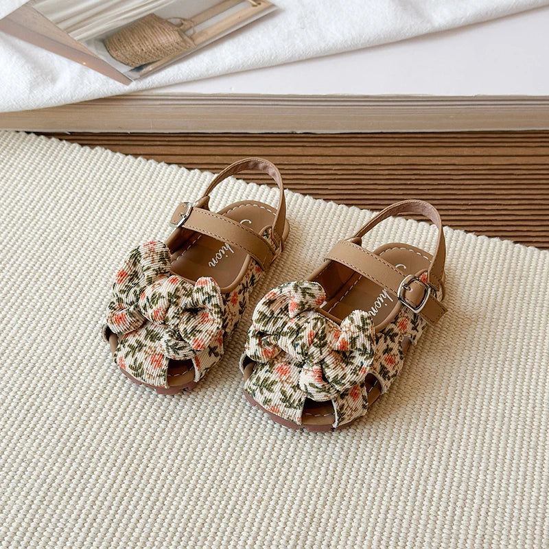 Summer Baby Girls Sandals Children Floral Bow Princess Shoes Soft Non Slip Toddler Kids Beach Shoes Comfortable Infant Sandals