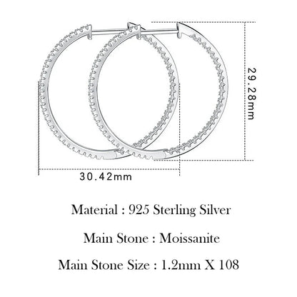 1.2mm Moissanite Hoop Earrings for Women European and American Circle S925 Sterling Silver Sparkling Diamond Earring Jewelry