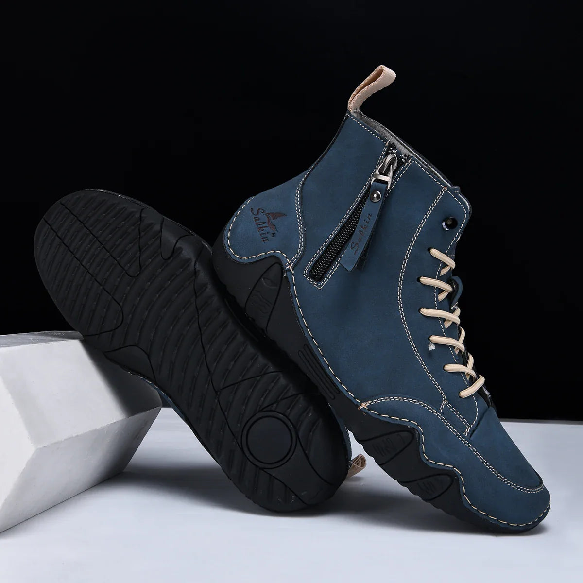New 2025 Handmade Casual Shoes Men Sneakers Ankle Boots Leather Side Zipper Comfortable Breathable Anti-Slip Outdoor Walking