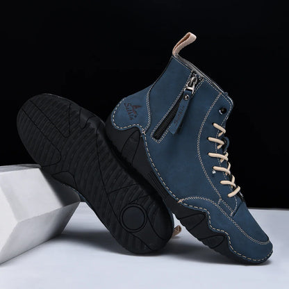 New 2025 Handmade Casual Shoes Men Sneakers Ankle Boots Leather Side Zipper Comfortable Breathable Anti-Slip Outdoor Walking