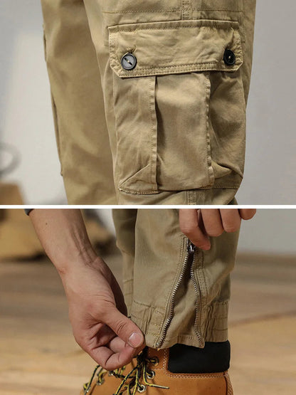 2025 New Multi-Pockets Spring Summer Cargo Pants Men Streetwear Zipper Leg Skinny Work Joggers Cotton Casual Tactical Trousers